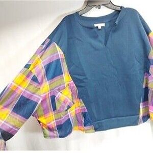 * paper+ tee sweatshirt with plaid panels woman's size 2X New